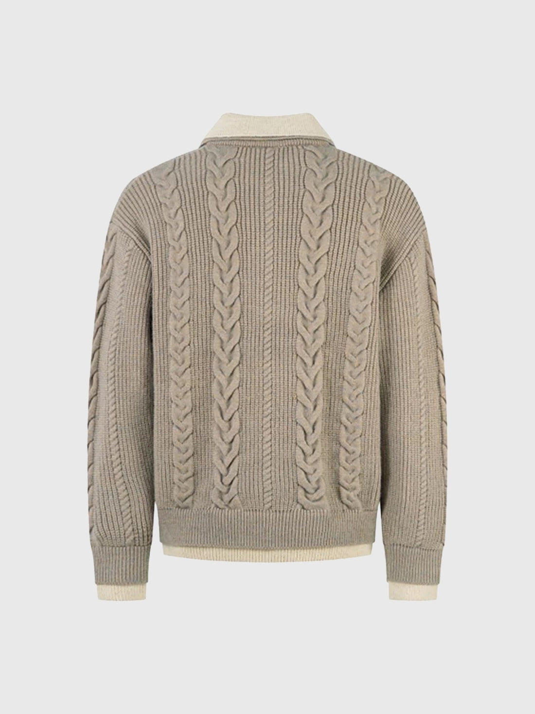 Co-ed Dorm Baggy Cable-Knit Polo Sweater - Beige