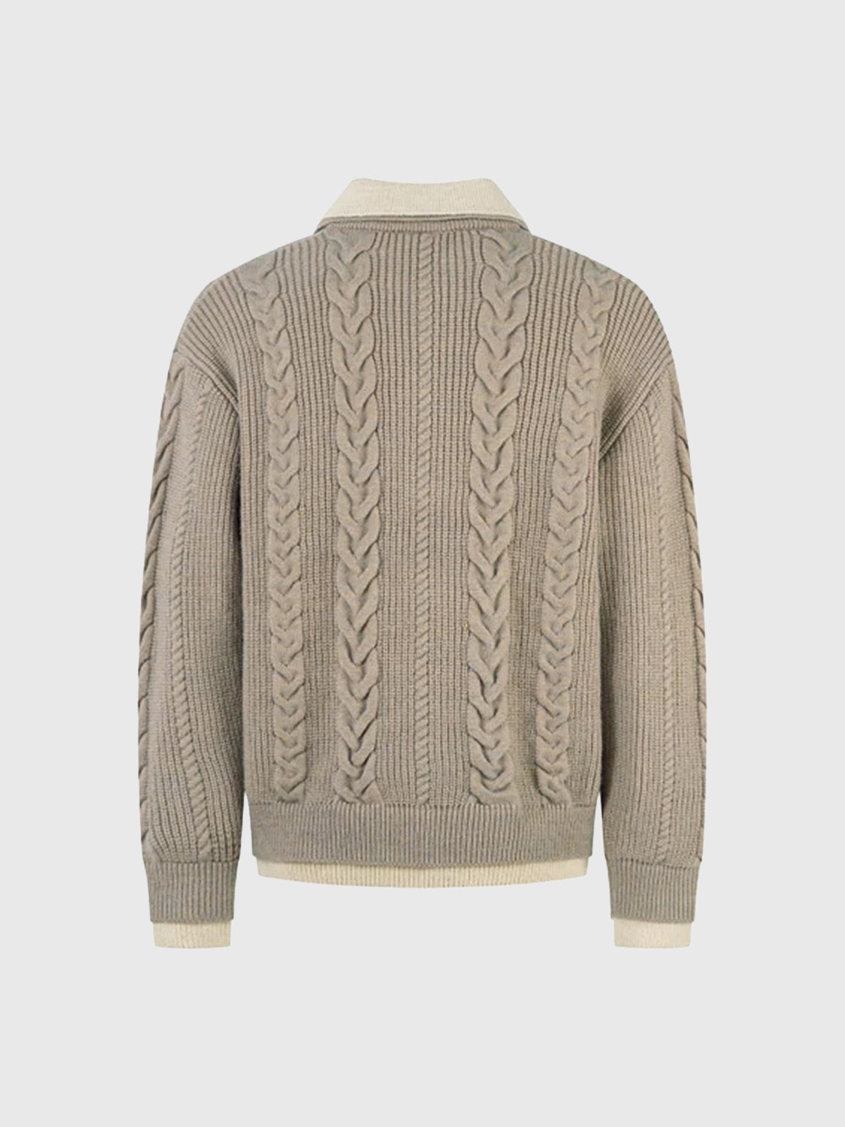 Co-ed Dorm Baggy Cable-Knit Polo Sweater - Beige