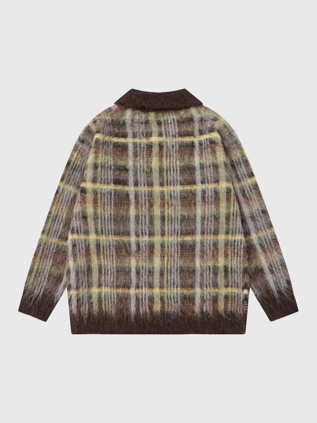 Co-ed Dorm Baggy Plaid Knit Polo Sweater - Brown