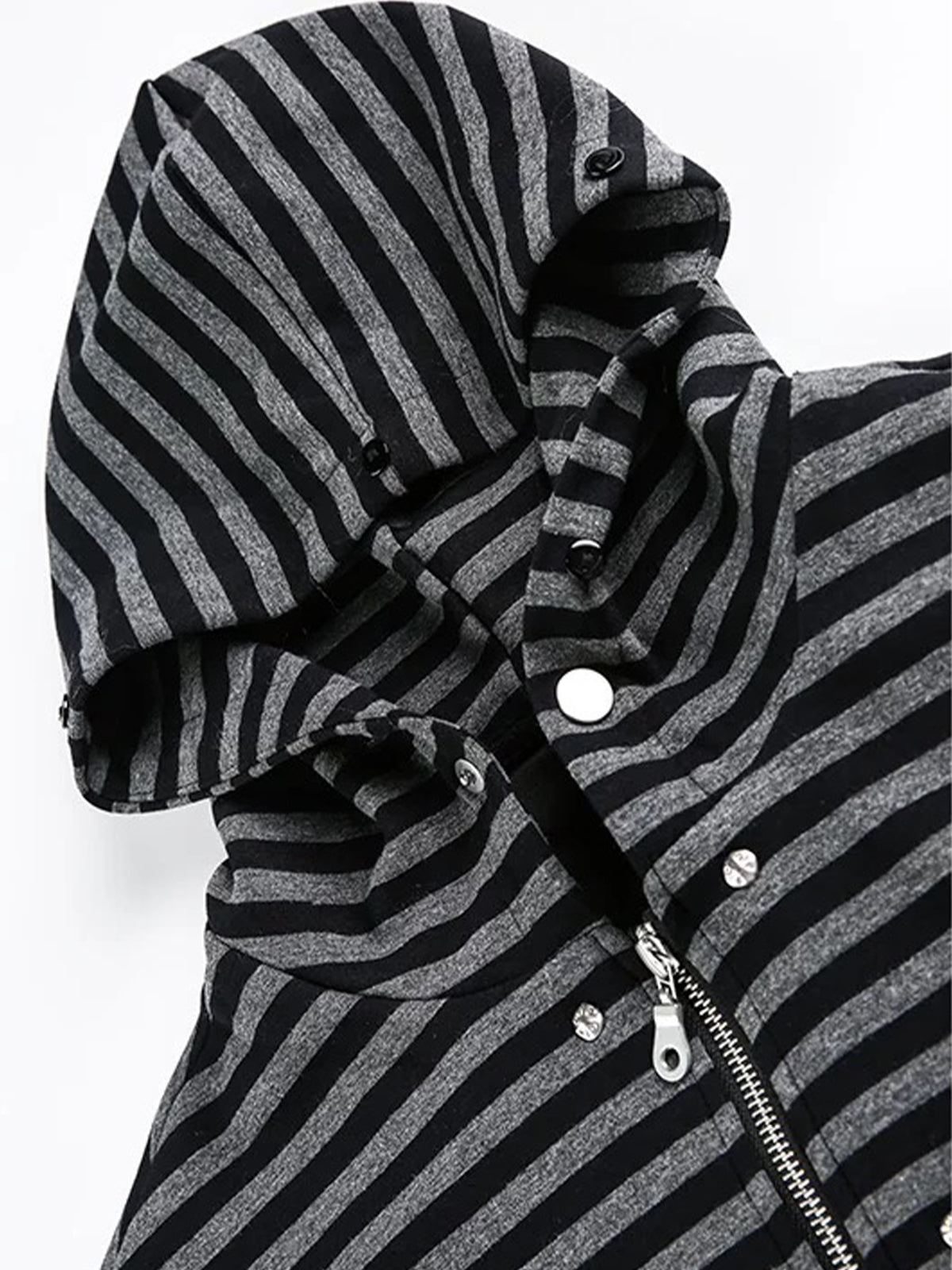 Co-ed Dorm Baggy Striped Faux-Fur Hooded Zip-up Hoodie - Black