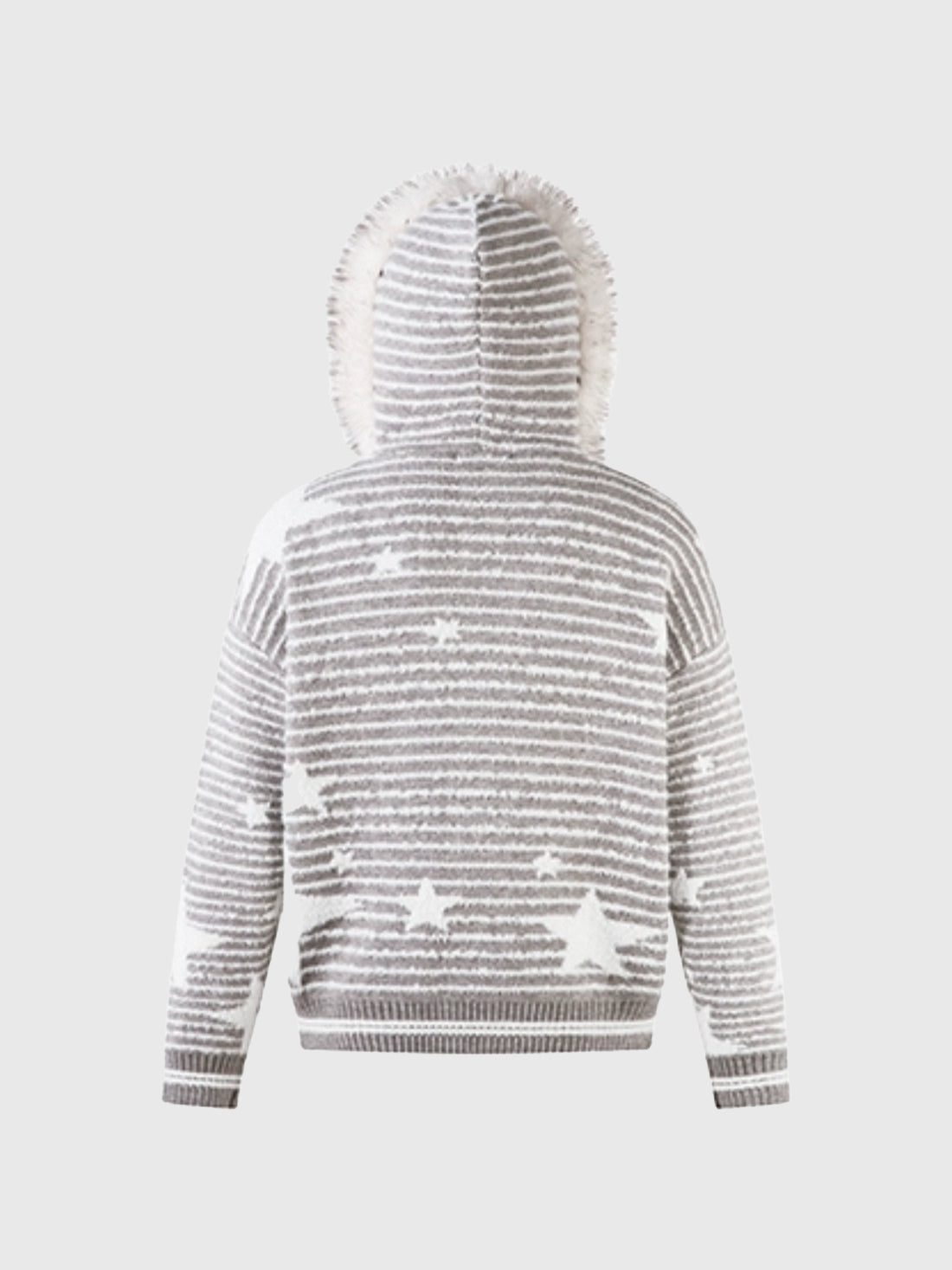 Co-ed Dorm Baggy Star Striped Faux-Fur Knit Hoodie - Grey
