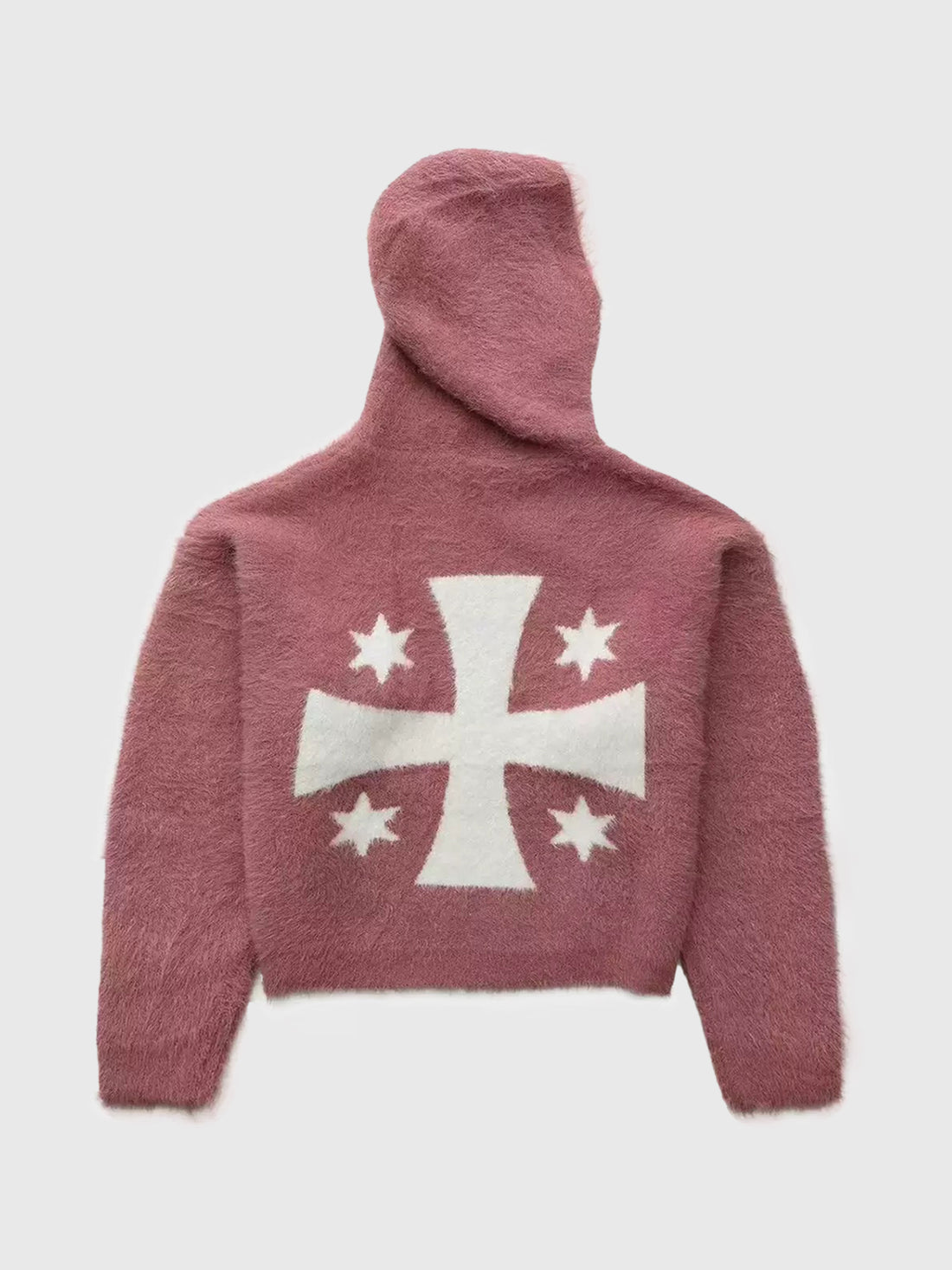 Co-ed Dorm Baggy Graphic Knit Zip-up Sweater - Red