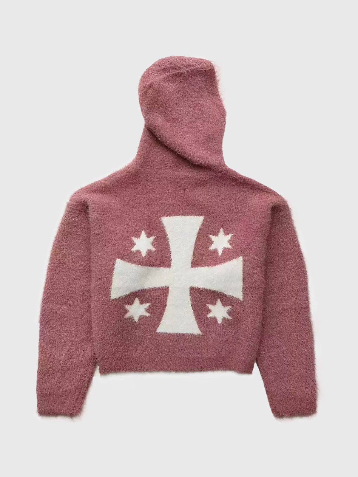 Co-ed Dorm Baggy Graphic Knit Zip-up Sweater - Red