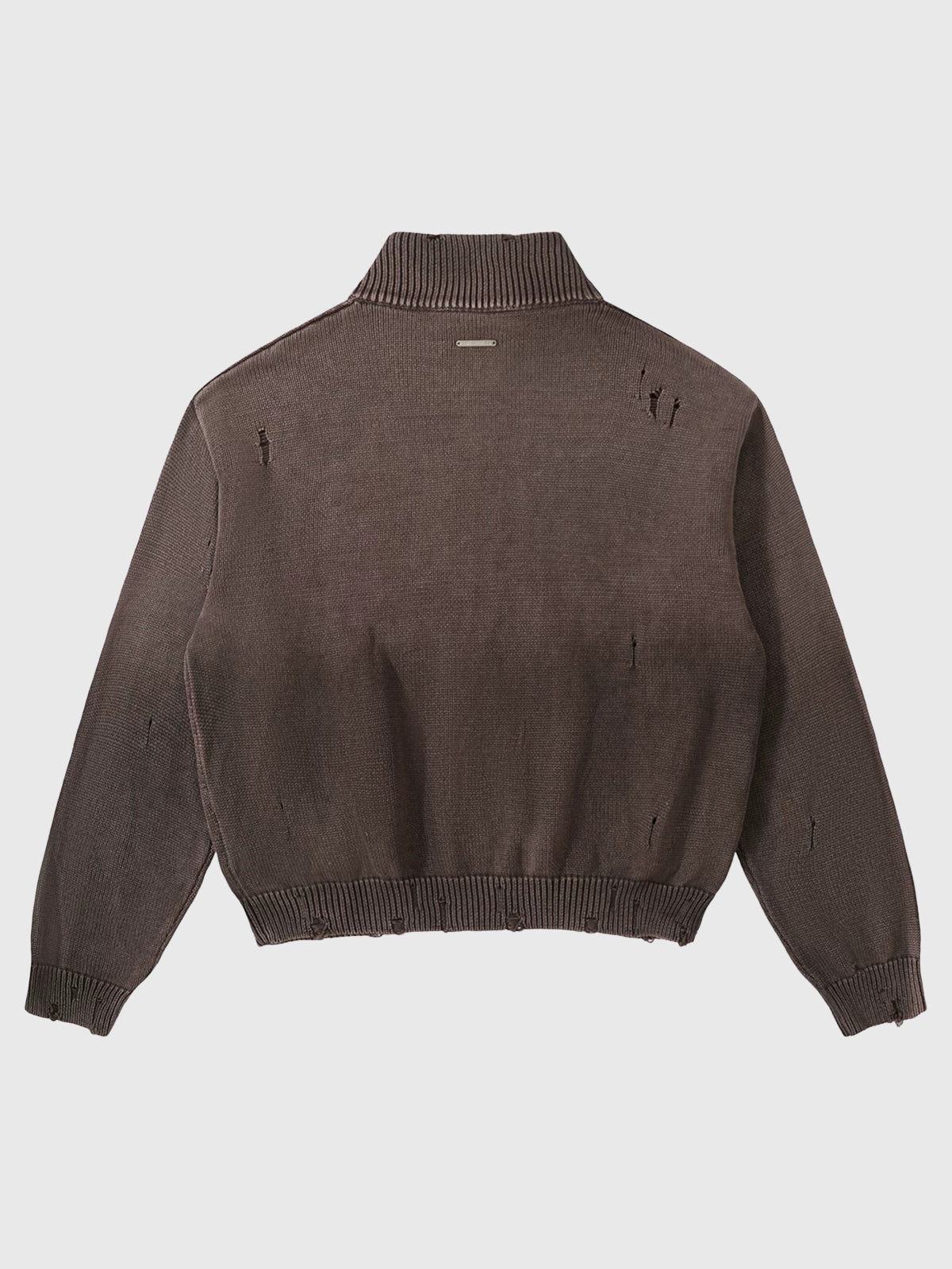 Co-ed Dorm Baggy Graphic Knit Zip-up Sweater - Brown
