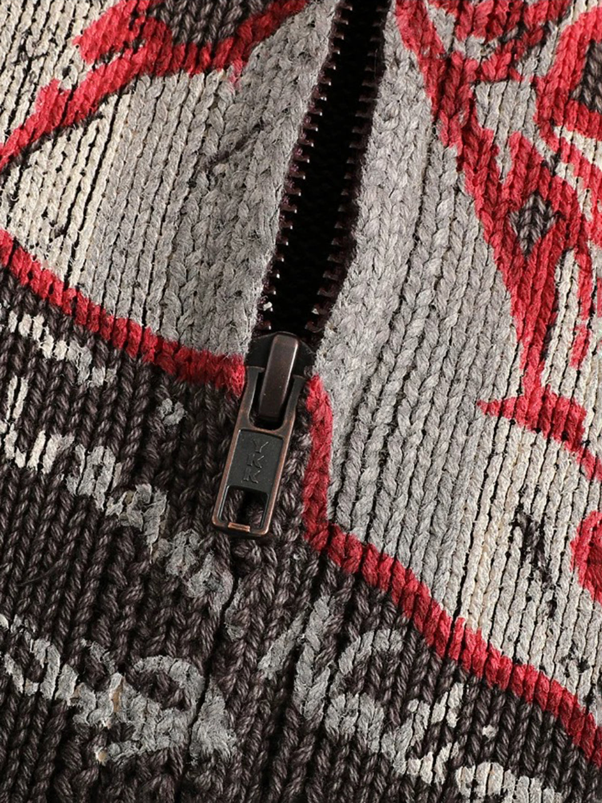 Co-ed Dorm Baggy Graphic Knit Zip-up Sweater - Brown