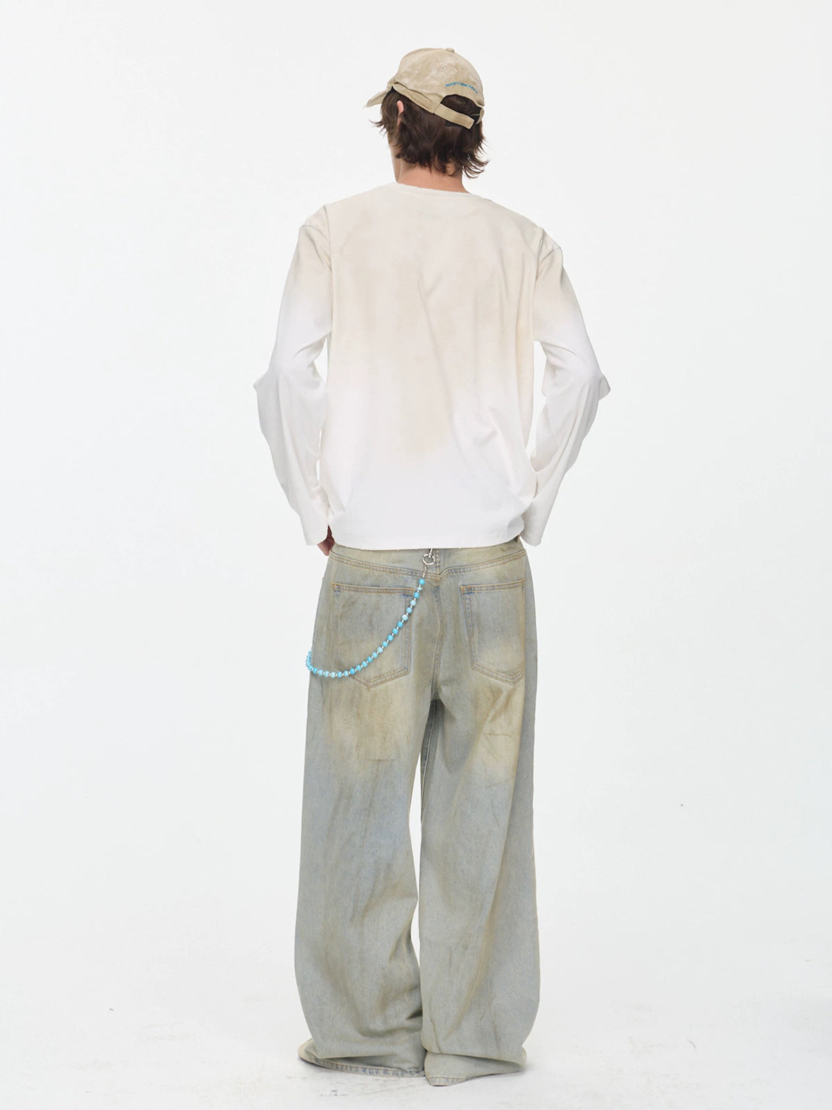 Co-ed Dorm Wide-leg Distressed Mud-Wash Pants - Beige