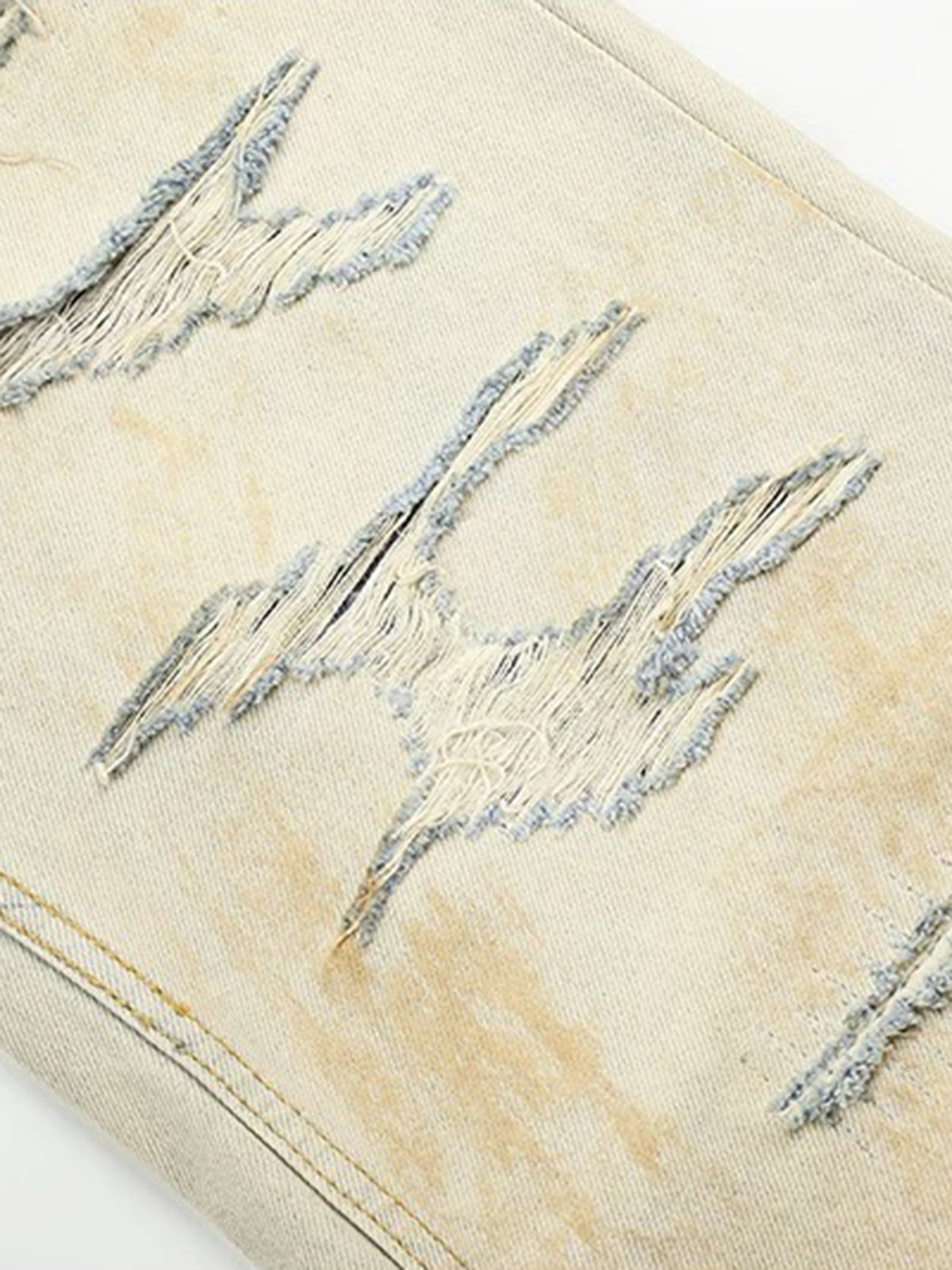 Co-ed Dorm Wide-leg Distressed Pleated Pants - White