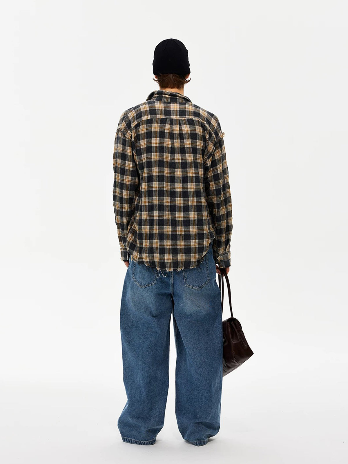 Co-ed Dorm Baggy Plaid Flannel Shirt - Brown