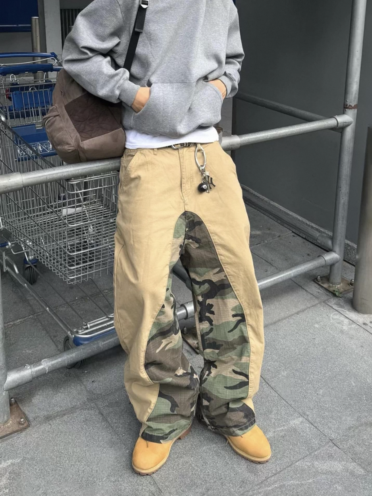 Brick Lane Wide-leg Camouflage Contrast Color Pants - Khaki/Camo