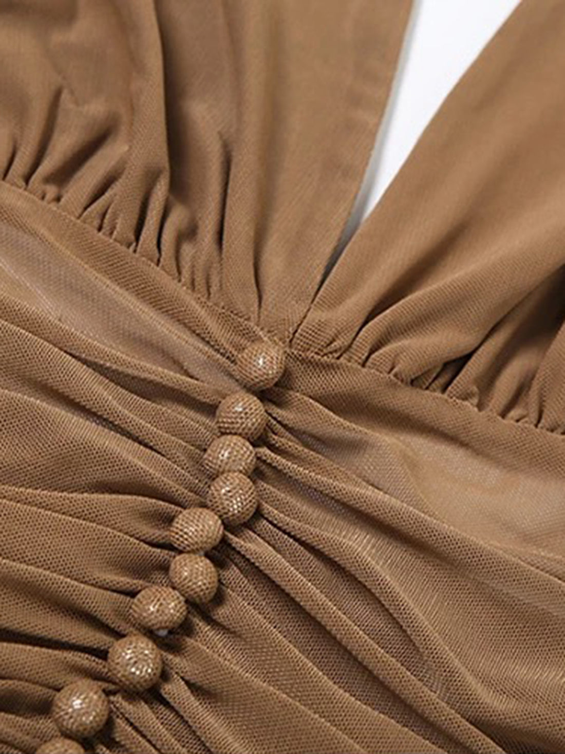 Brick Lane Halter Mesh Ruched Drawstring Tank - Coffee