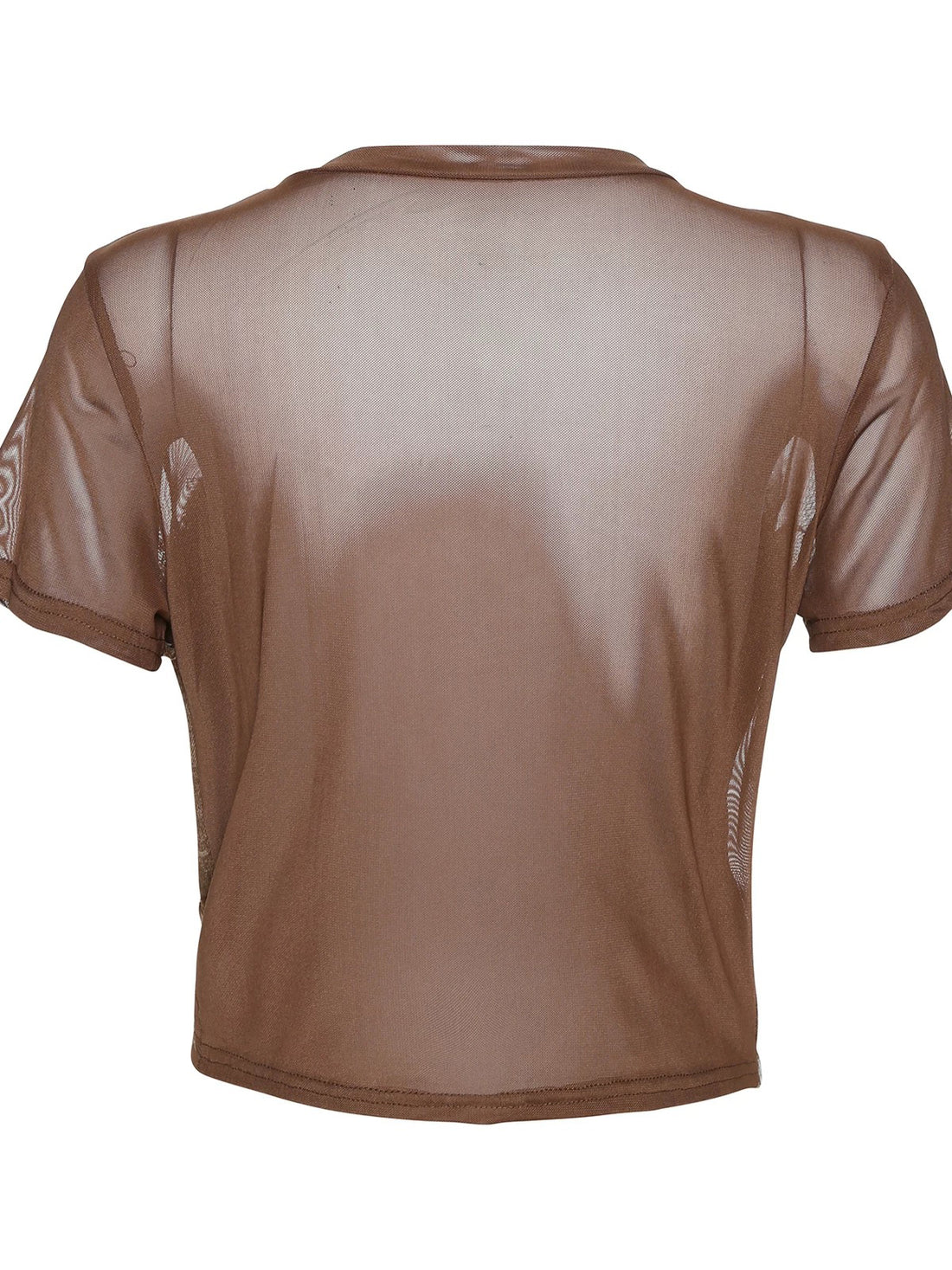 Brick Lane Asymmetric Mesh Patchwork Graphic Tee - Brown