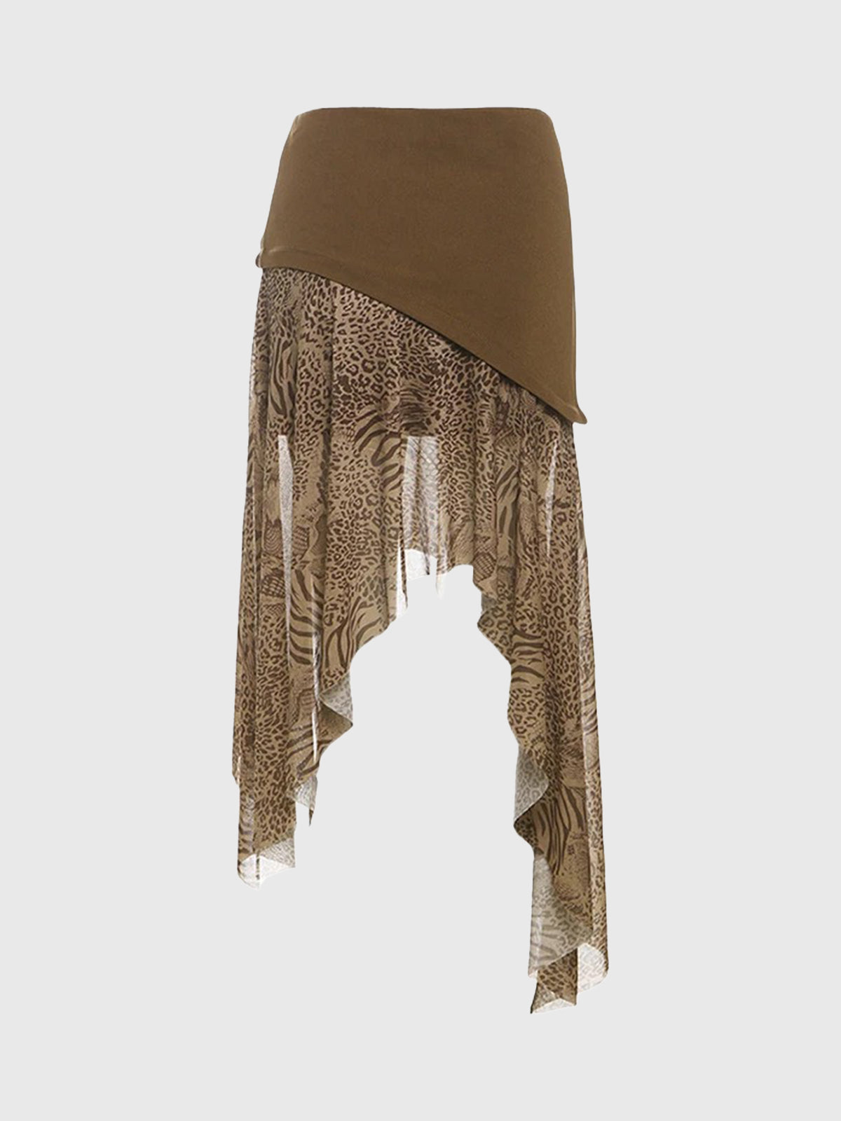 Brick Lane Asymmetric Mesh Patchwork Midi Skirt - Coffee