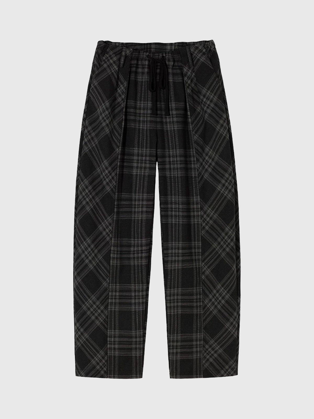 Brick Lane Wide-leg Check Plaid Relaxed Pants - Black
