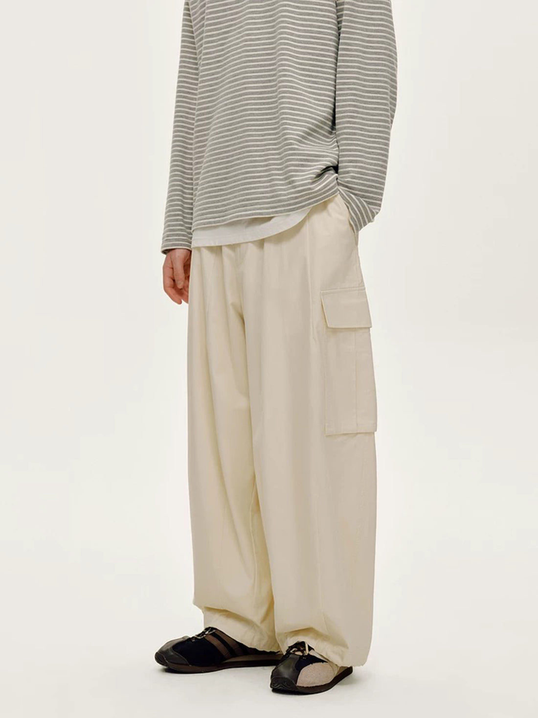 Co-ed Dorm Wide-leg Utility Straight Pants - Cream