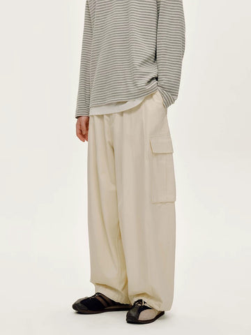 Co-ed Dorm Wide-leg Utility Straight Pants - Cream