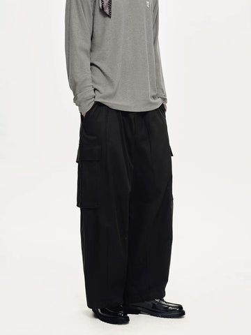 Co-ed Dorm Wide-leg Slouchy Relaxed Pants - Black