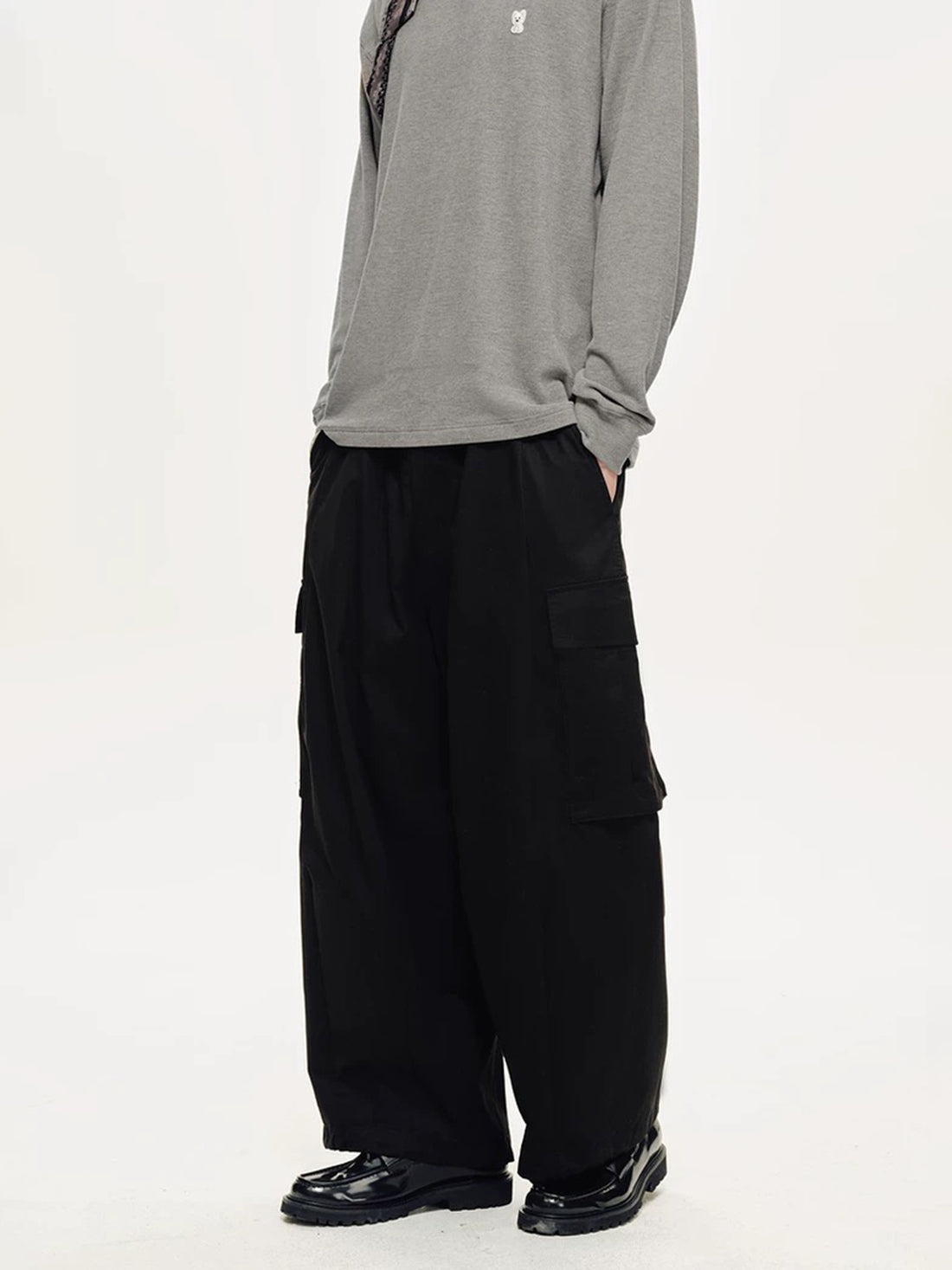 Co-ed Dorm Wide-leg Slouchy Relaxed Pants - Black