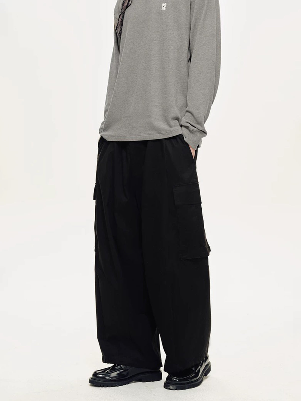 Co-ed Dorm Wide-leg Slouchy Relaxed Pants - Black