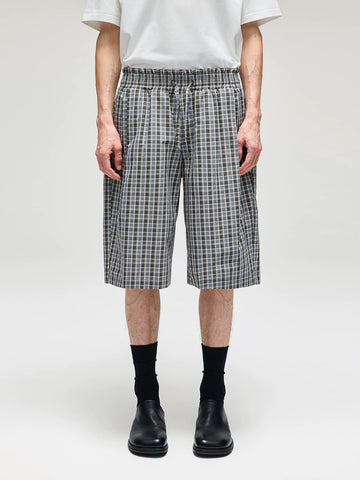Co-ed Dorm Straight Check Plaid Utility Jorts - Grey