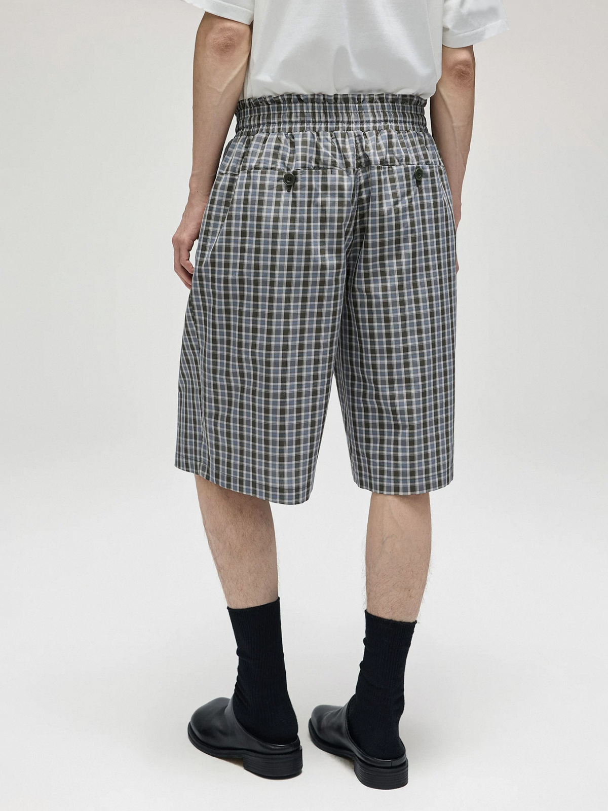 Co-ed Dorm Straight Check Plaid Utility Jorts - Grey