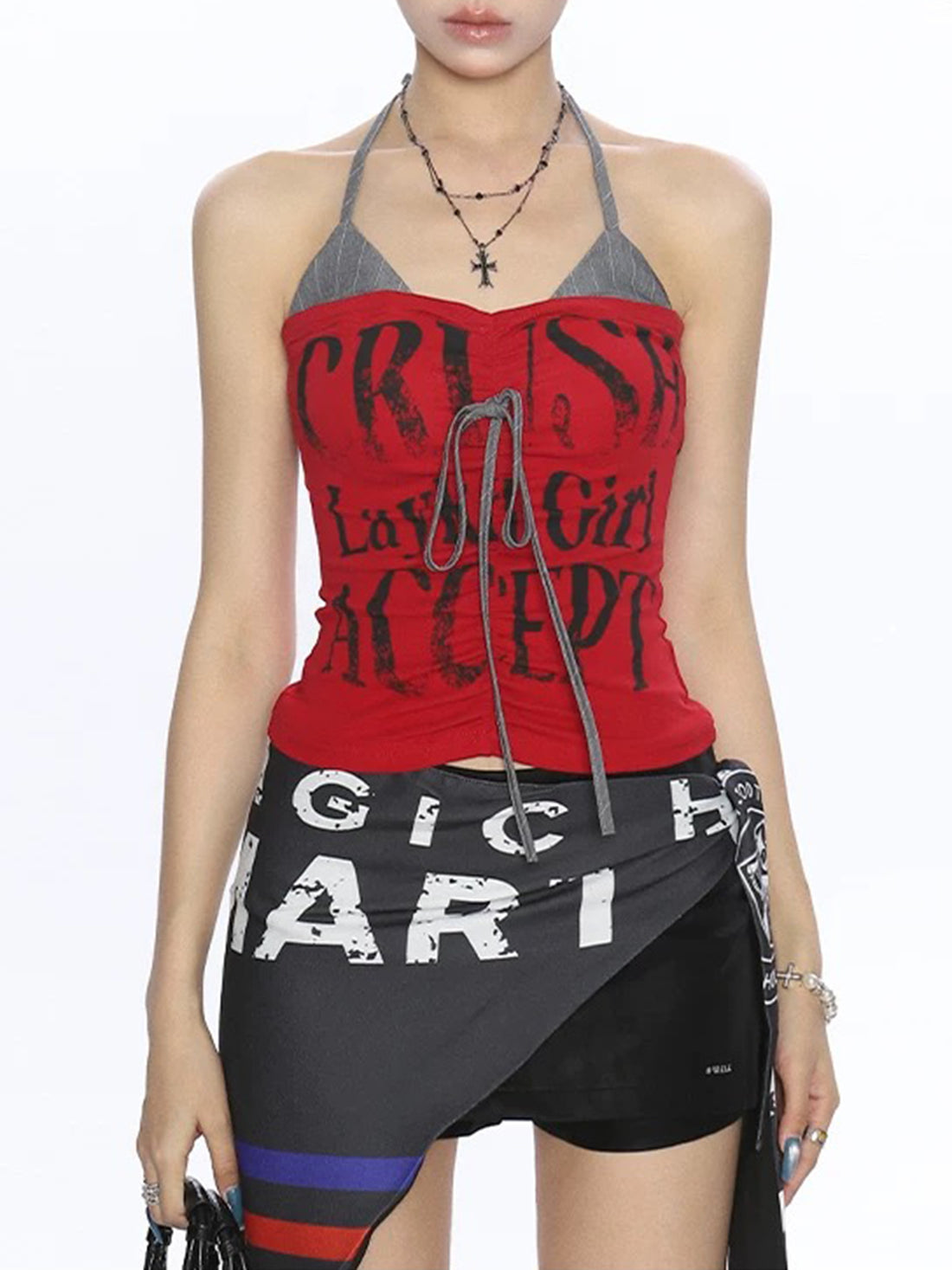 Brick Lane Layered-look Stripe Contrast Color Cami - Red