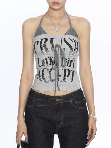 Brick Lane Layered-look Stripe Contrast Color Cami - Grey