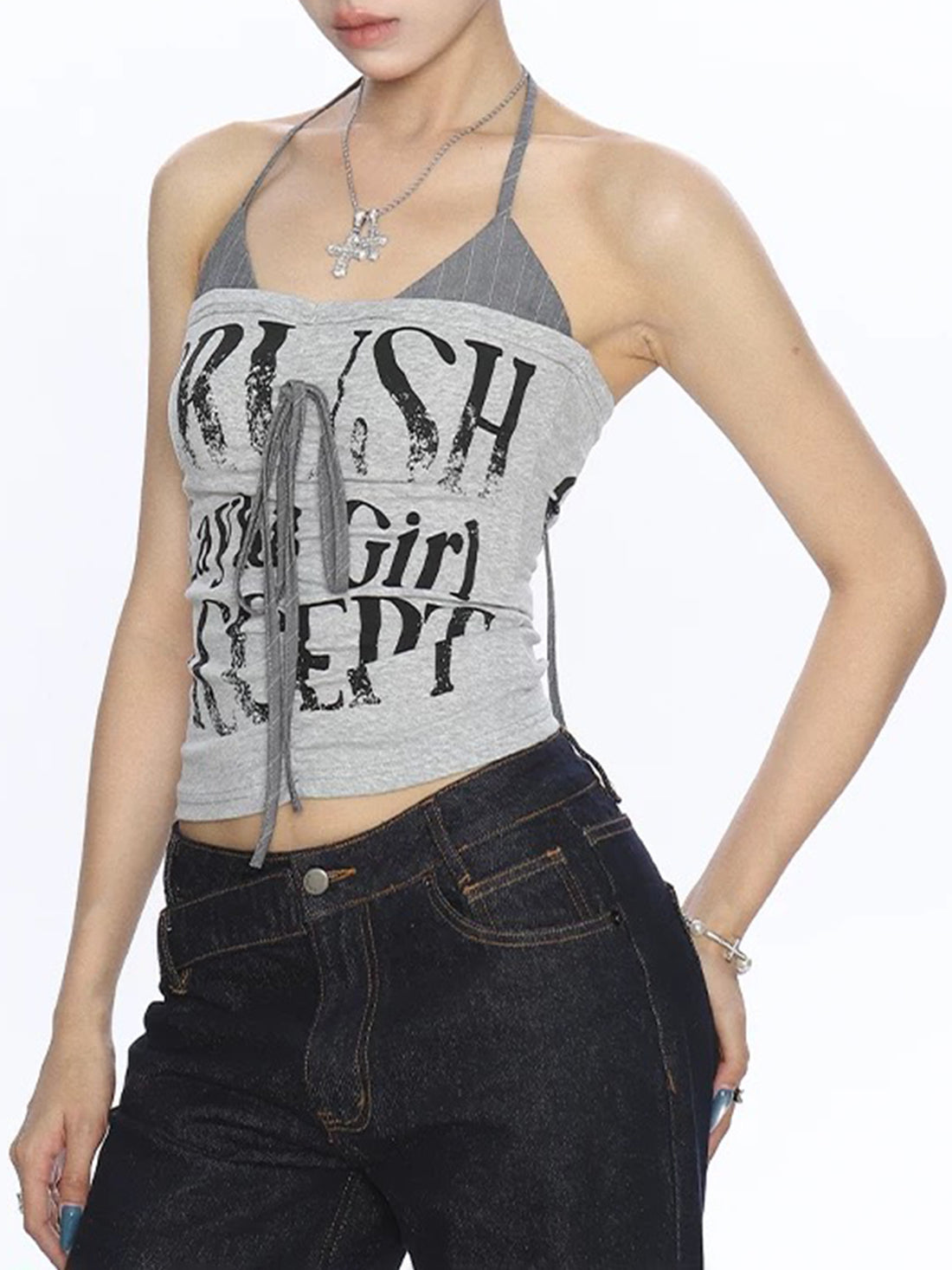 Brick Lane Layered-look Stripe Contrast Color Cami - Grey