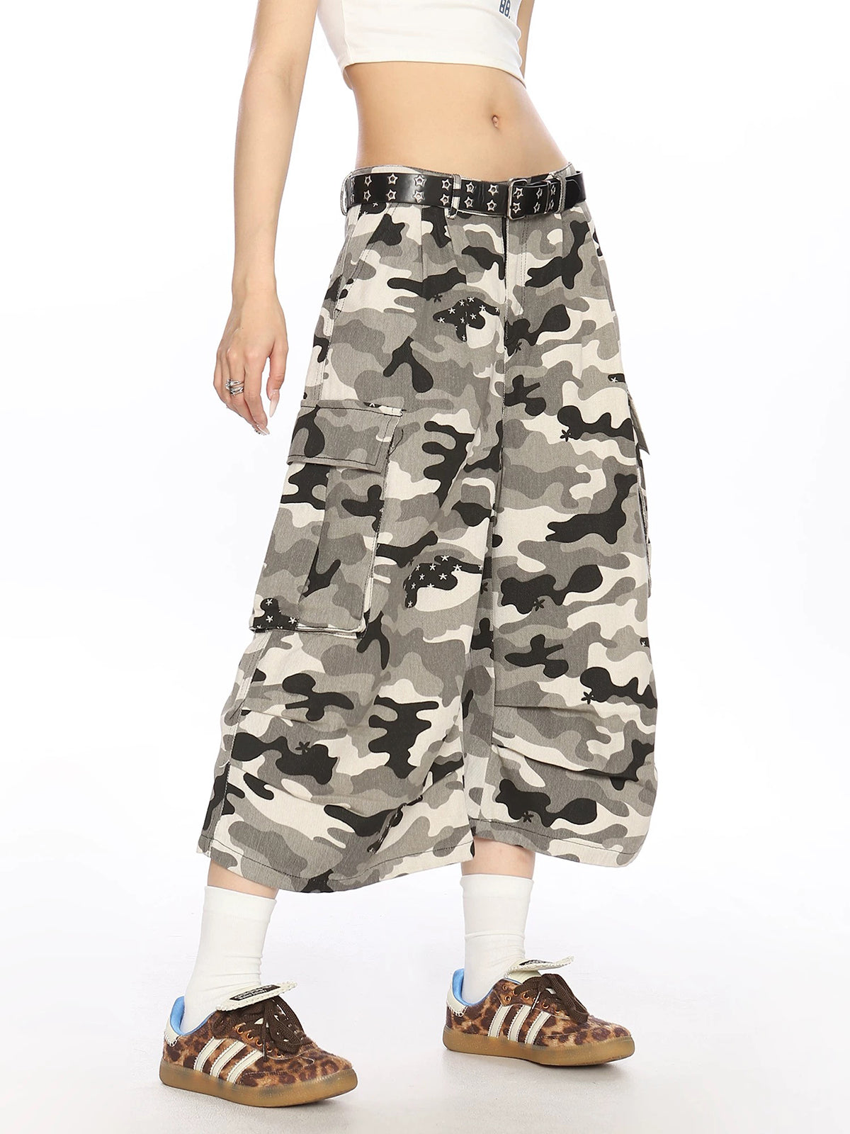 Brick Lane Wide-leg Camouflage Relaxed Jorts - Camo
