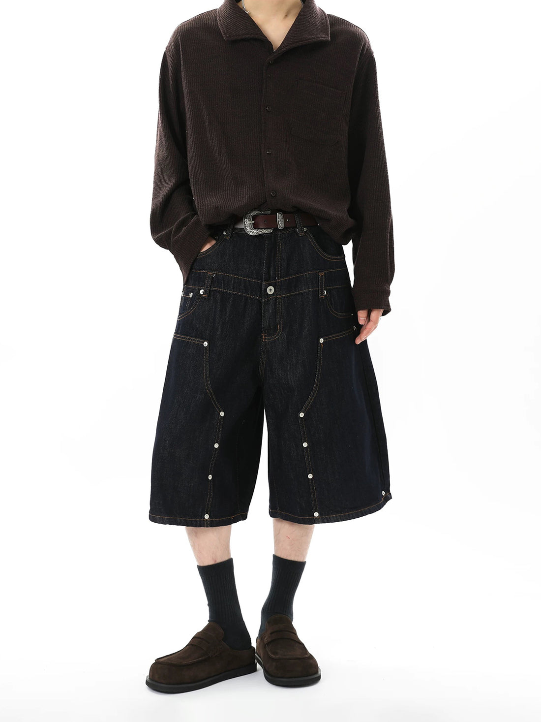 Co-ed Dorm Wide-leg Slouchy Utility Jorts - Black