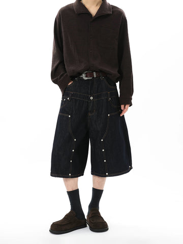 Co-ed Dorm Wide-leg Slouchy Utility Jorts - Black