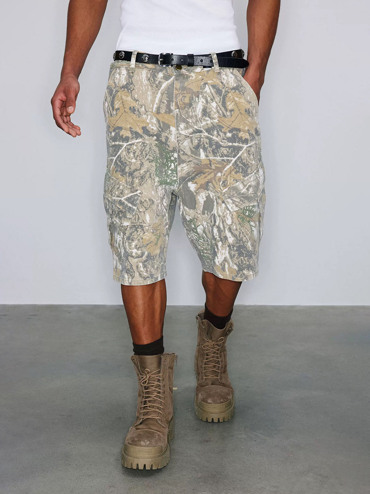 Co-ed Dorm Straight Camouflage Utility Jorts - Brown Camo