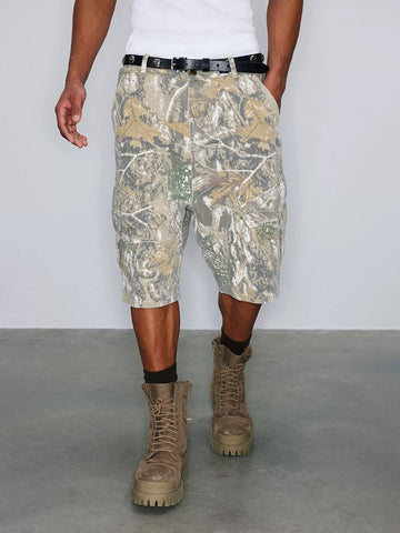 Co-ed Dorm Straight Camouflage Utility Jorts - Brown Camo