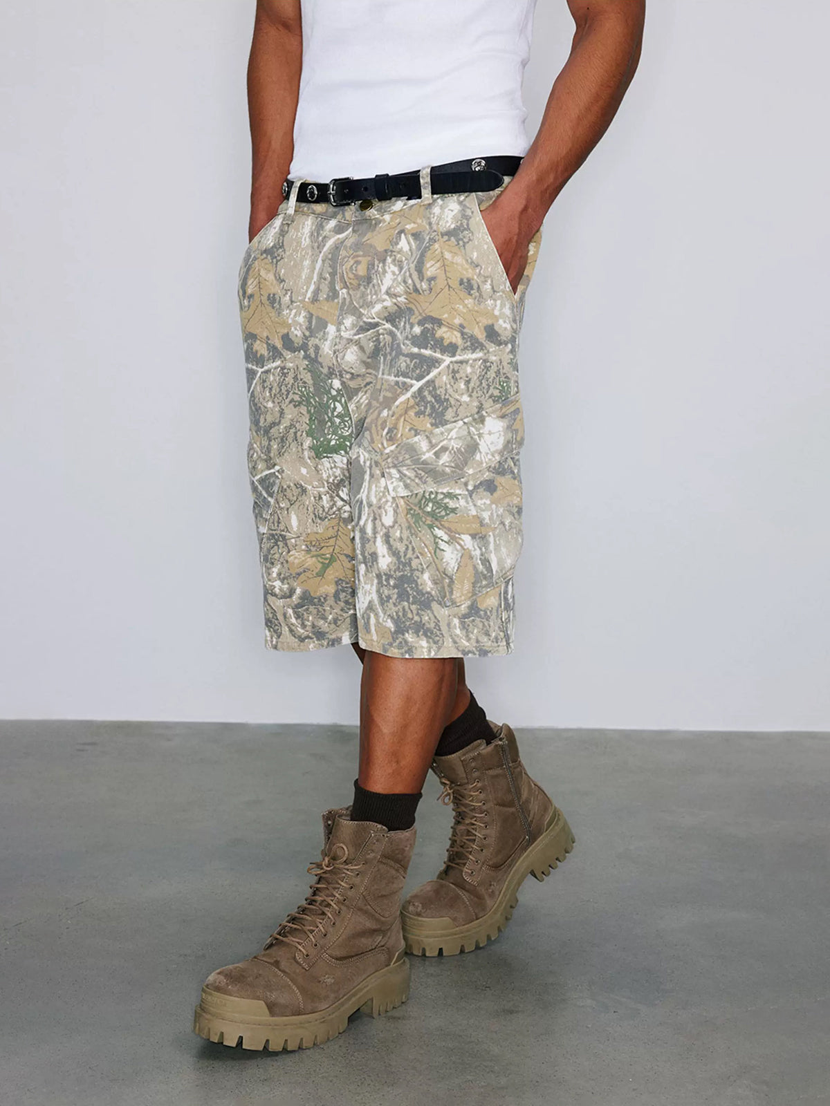 Co-ed Dorm Straight Camouflage Utility Jorts - Brown Camo