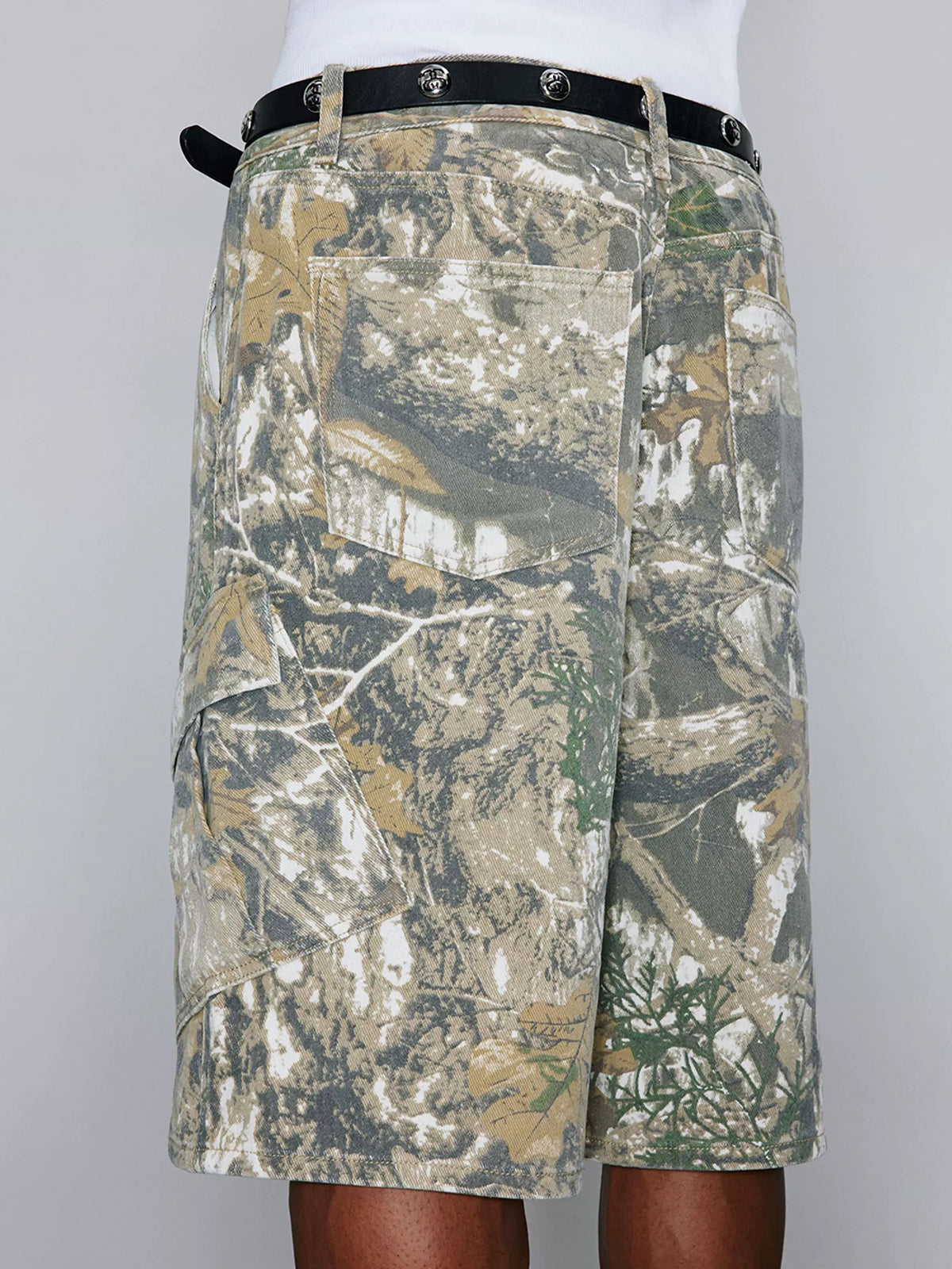 Co-ed Dorm Straight Camouflage Utility Jorts - Grey Camo