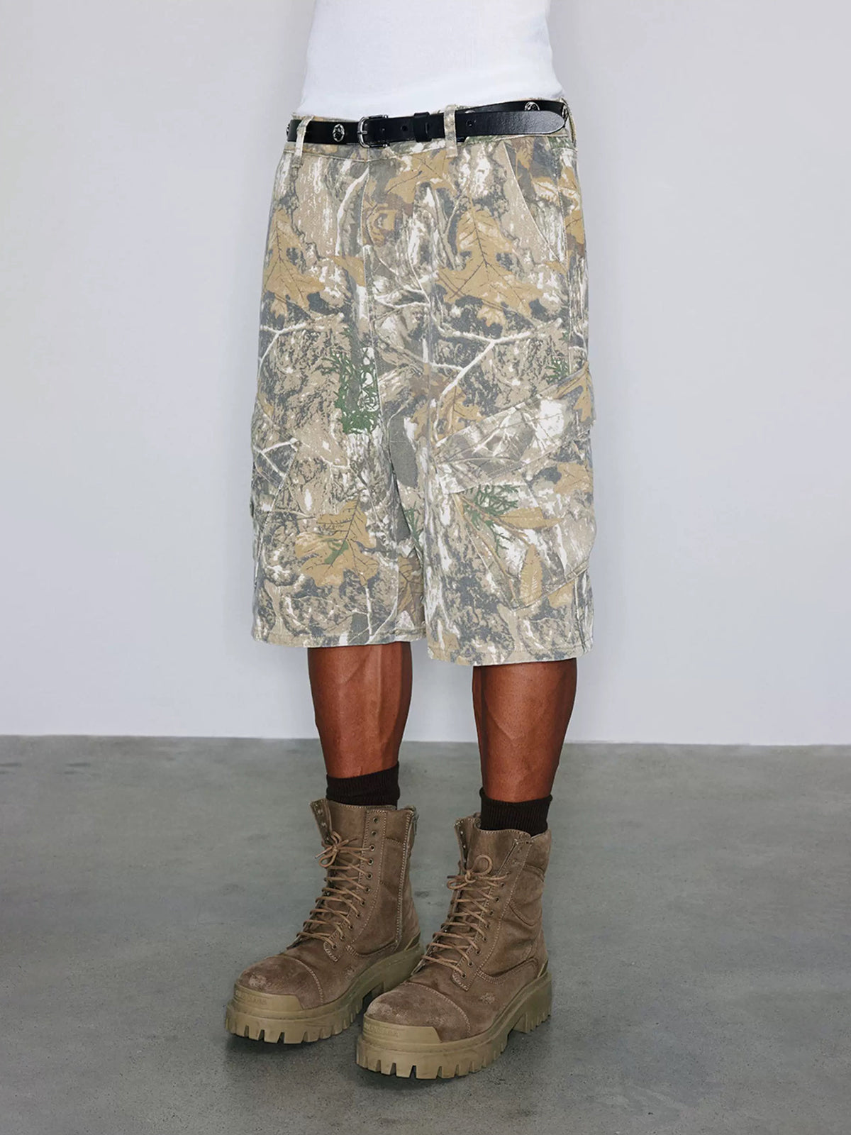 Co-ed Dorm Straight Camouflage Utility Jorts - Brown Camo