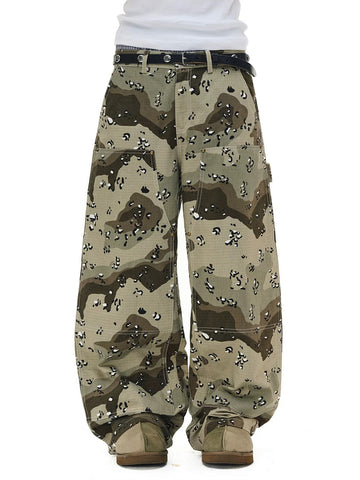 Brick Lane Curved Cut Camouflage Washed Utility Pants - Camo