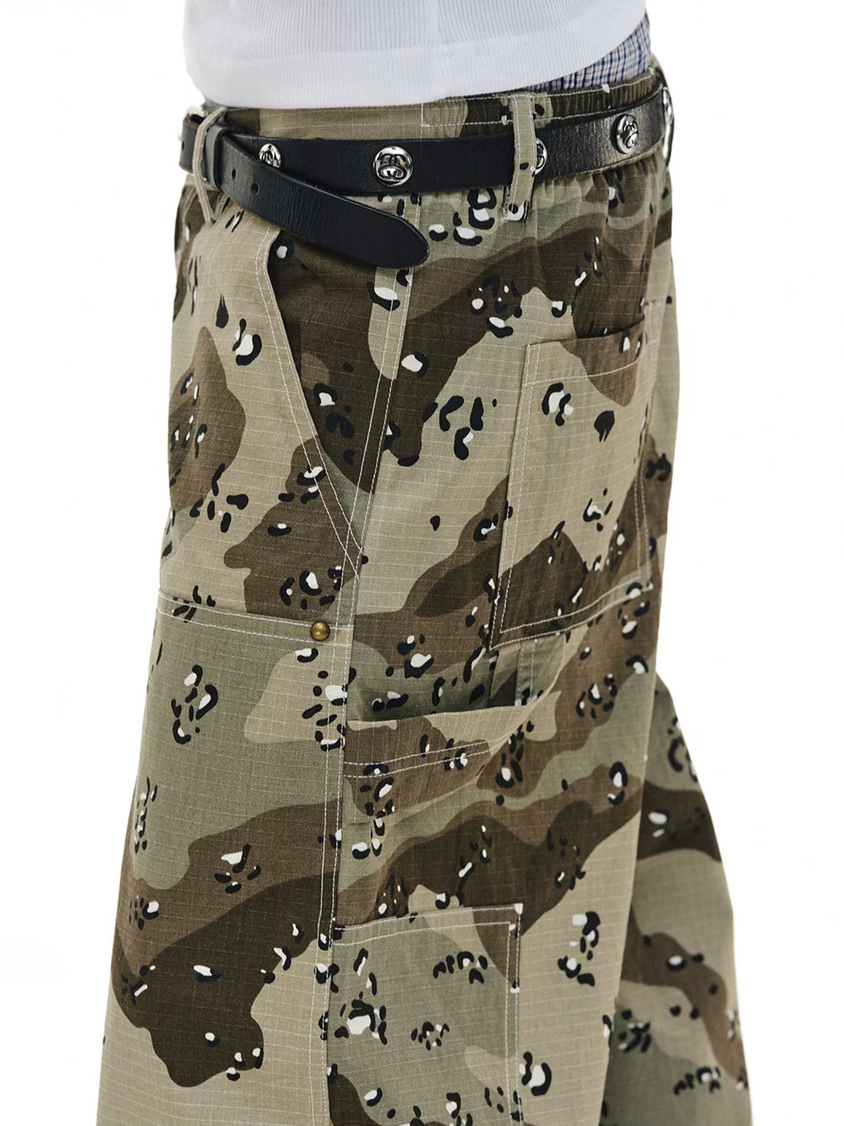 Brick Lane Curved Cut Camouflage Washed Utility Pants - Camo