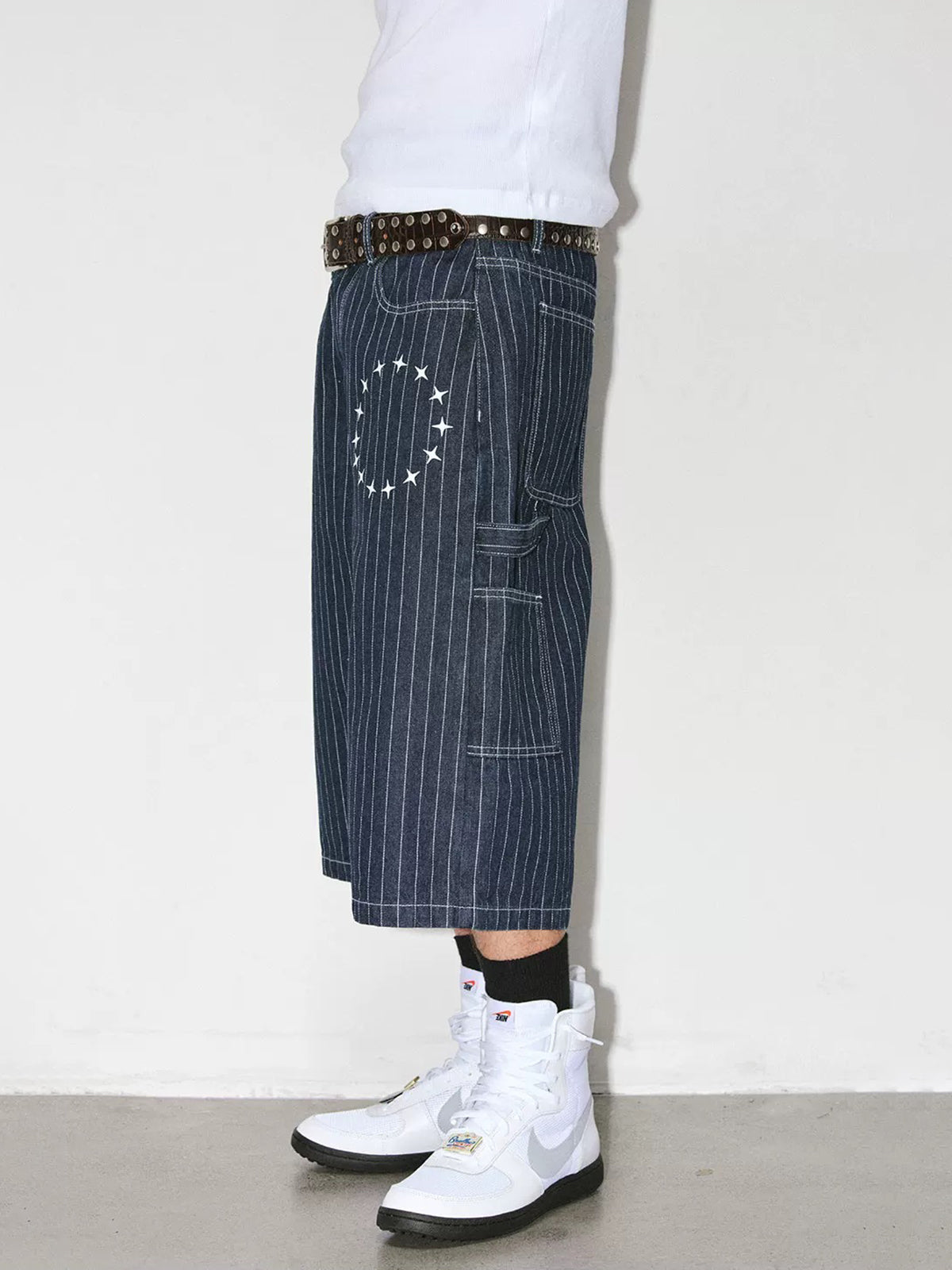 Brick Lane Wide-leg Stripe Relaxed Denim Jorts - Blue