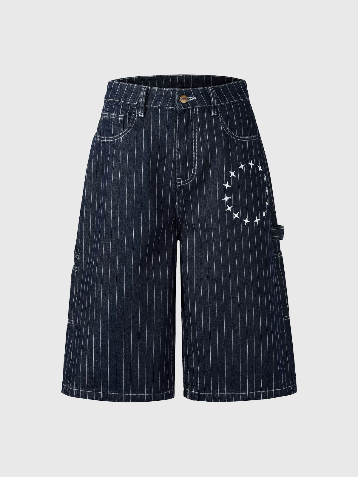 Brick Lane Wide-leg Stripe Relaxed Denim Jorts - Blue