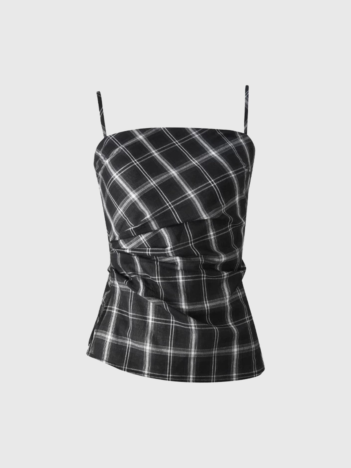 Brick Lane Skimming Check Plaid Strappy Tube Top - Mono