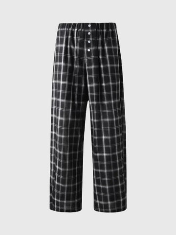 Brick Lane Wide-leg Check Plaid Slouchy Pants - Mono