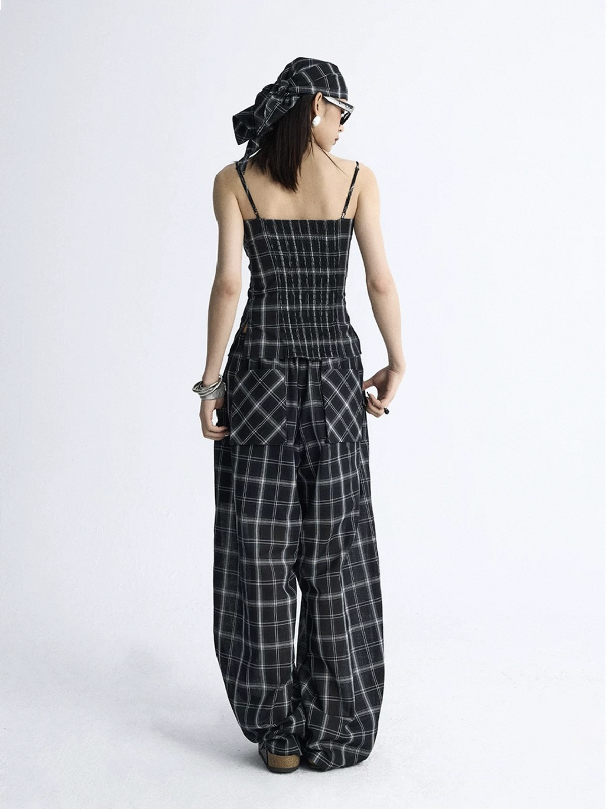 Brick Lane Skimming Check Plaid Strappy Tube Top - Mono