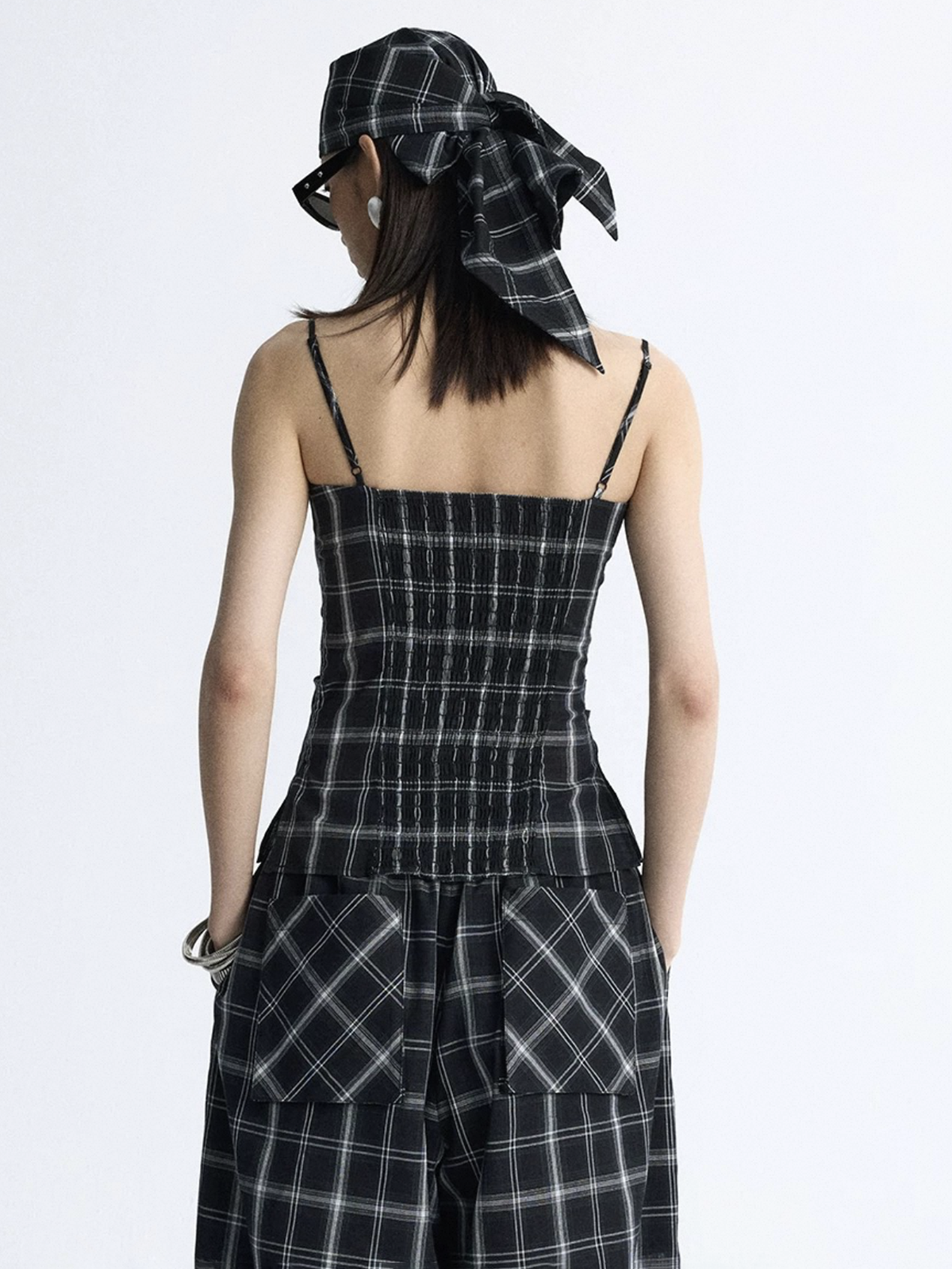 Brick Lane Skimming Check Plaid Strappy Tube Top - Mono