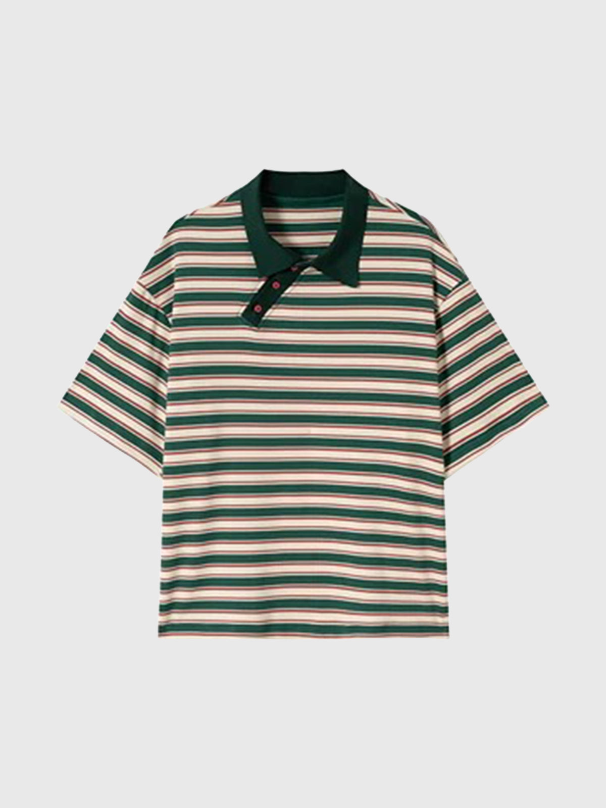 Co-ed Dorm Baggy Stripe Contrast Collar Polo - Green/White