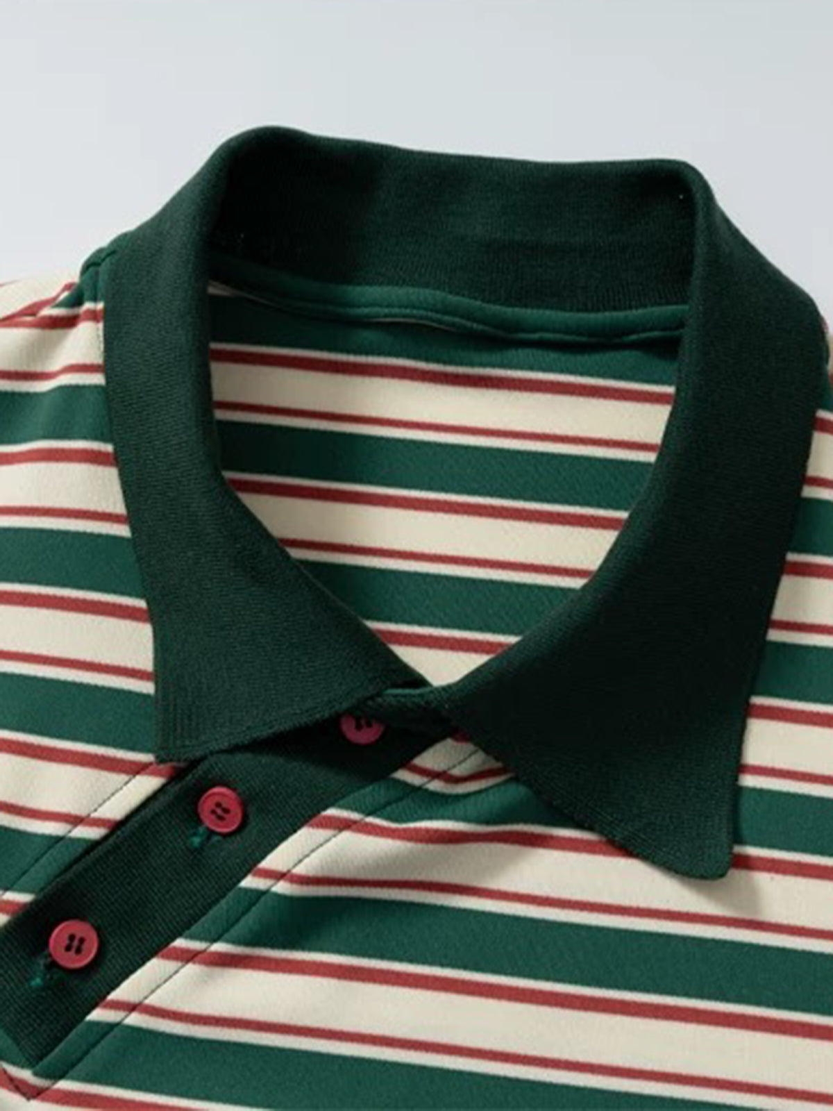 Co-ed Dorm Baggy Stripe Contrast Collar Polo - Green/White