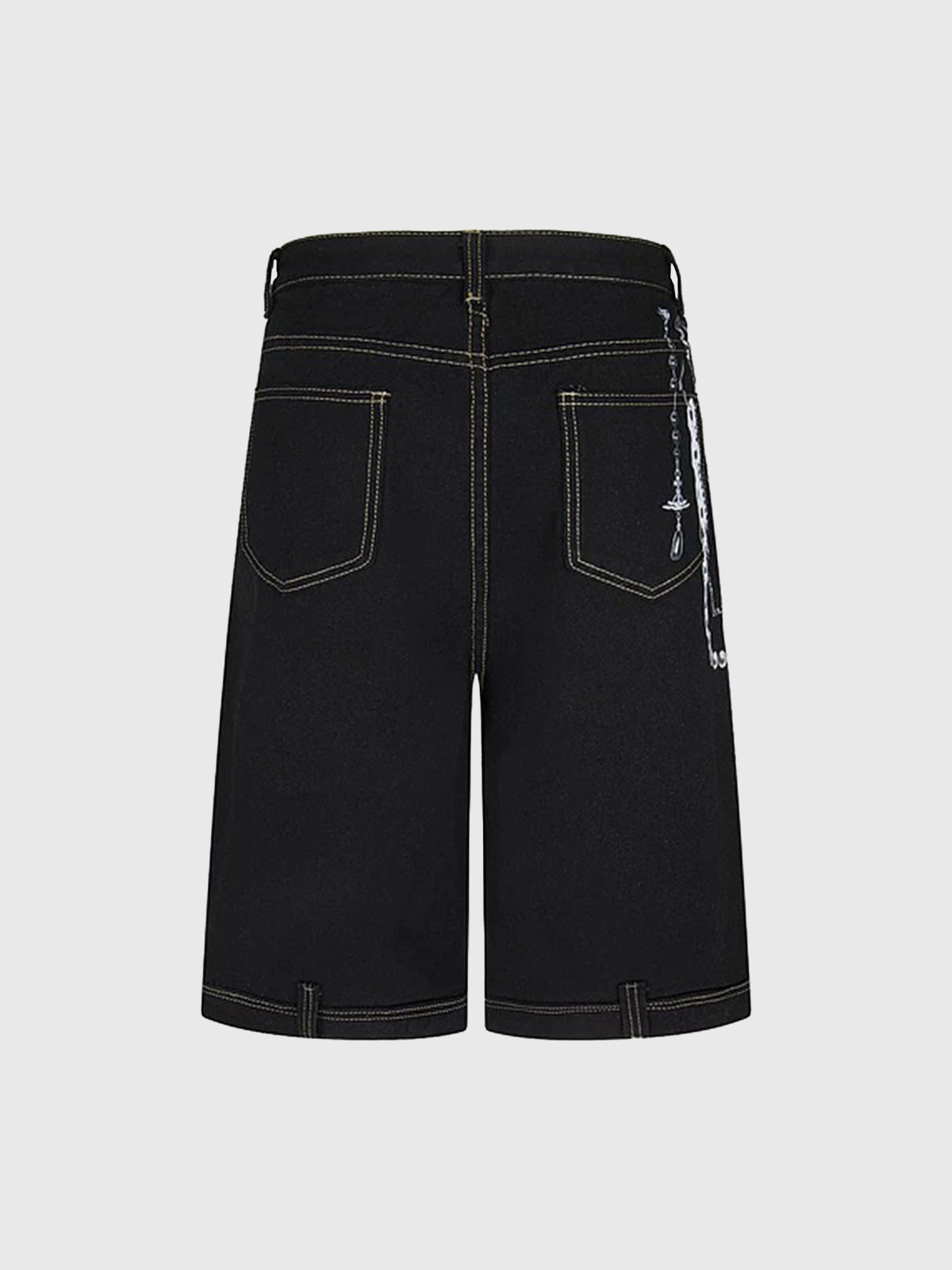 Brick Lane Wide-leg Print Slouchy Denim Jorts - Black