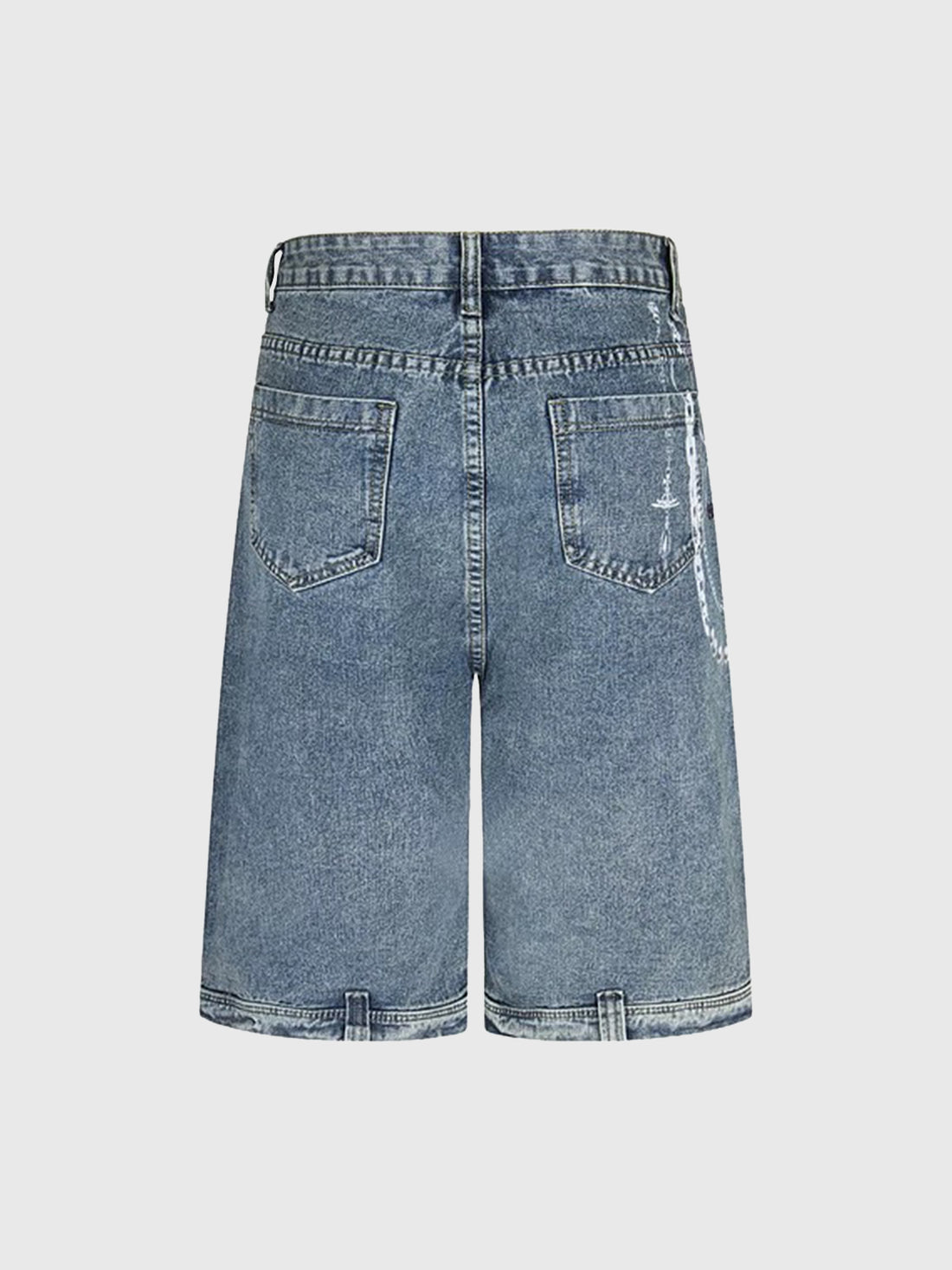 Brick Lane Wide-leg Print Washed Denim Jorts - Indigo