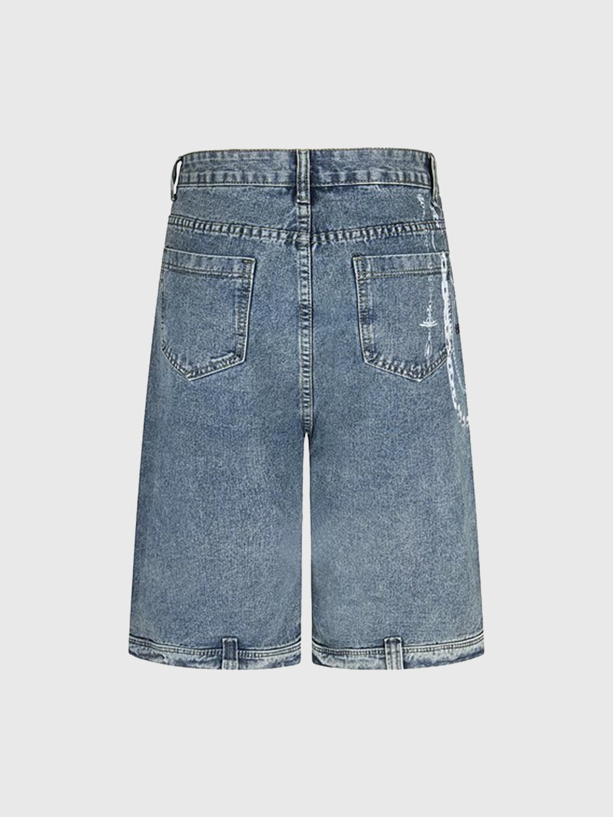 Brick Lane Wide-leg Print Washed Denim Jorts - Indigo