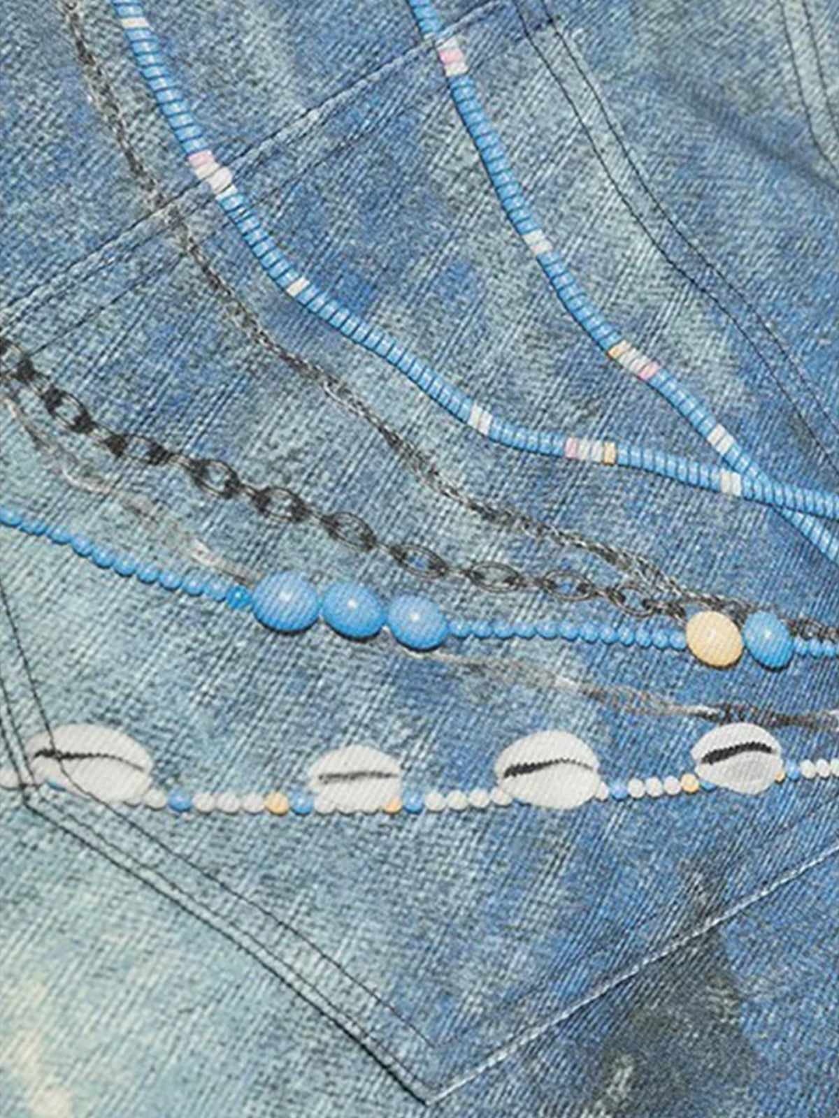 Brick Lane Wide-leg Print Marble Graphic Jorts - Light Blue