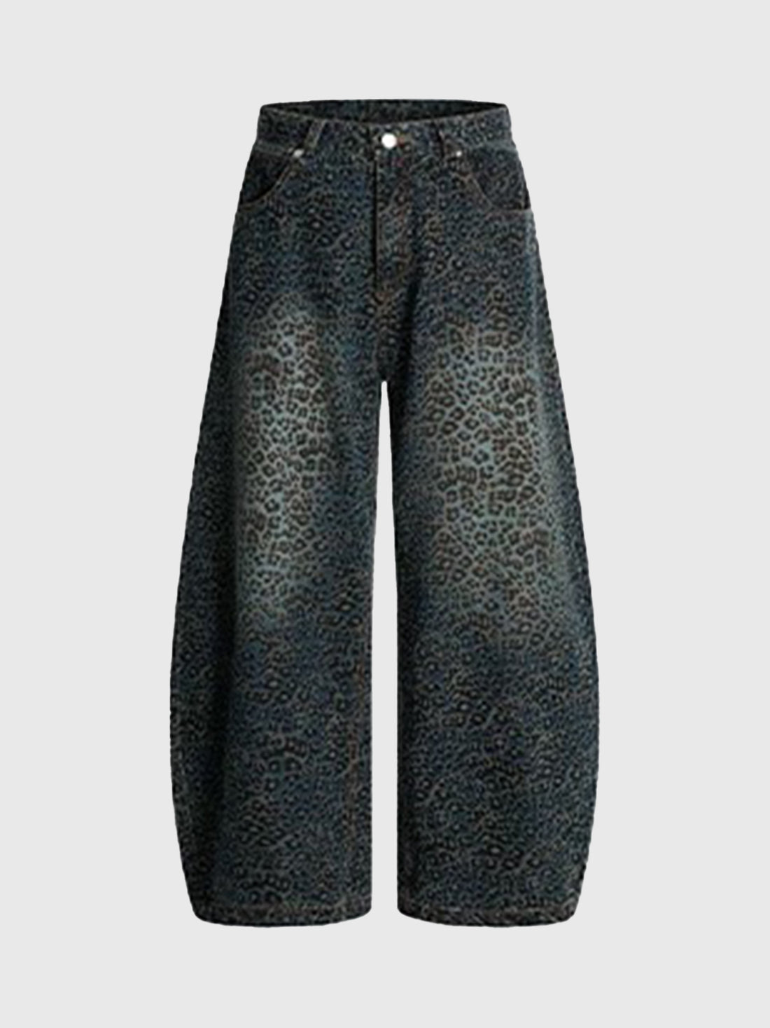 Brick Lane Curved Cut Leopard Print Washed Jeans - Dark Wash